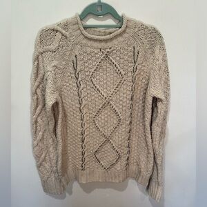 J. Crew NWT Chunky Cable‎ Knit Beaded Sweater Tan XL Merino Wool Blend